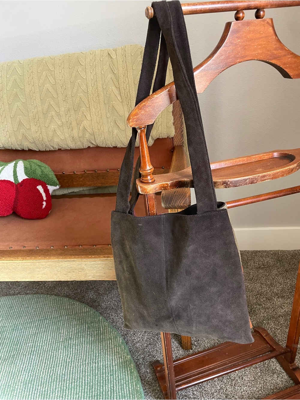 Y2K colorful Suede patchwork Leather Tote shoulder bag. Color block Classic tote - Picture 5 of 10
